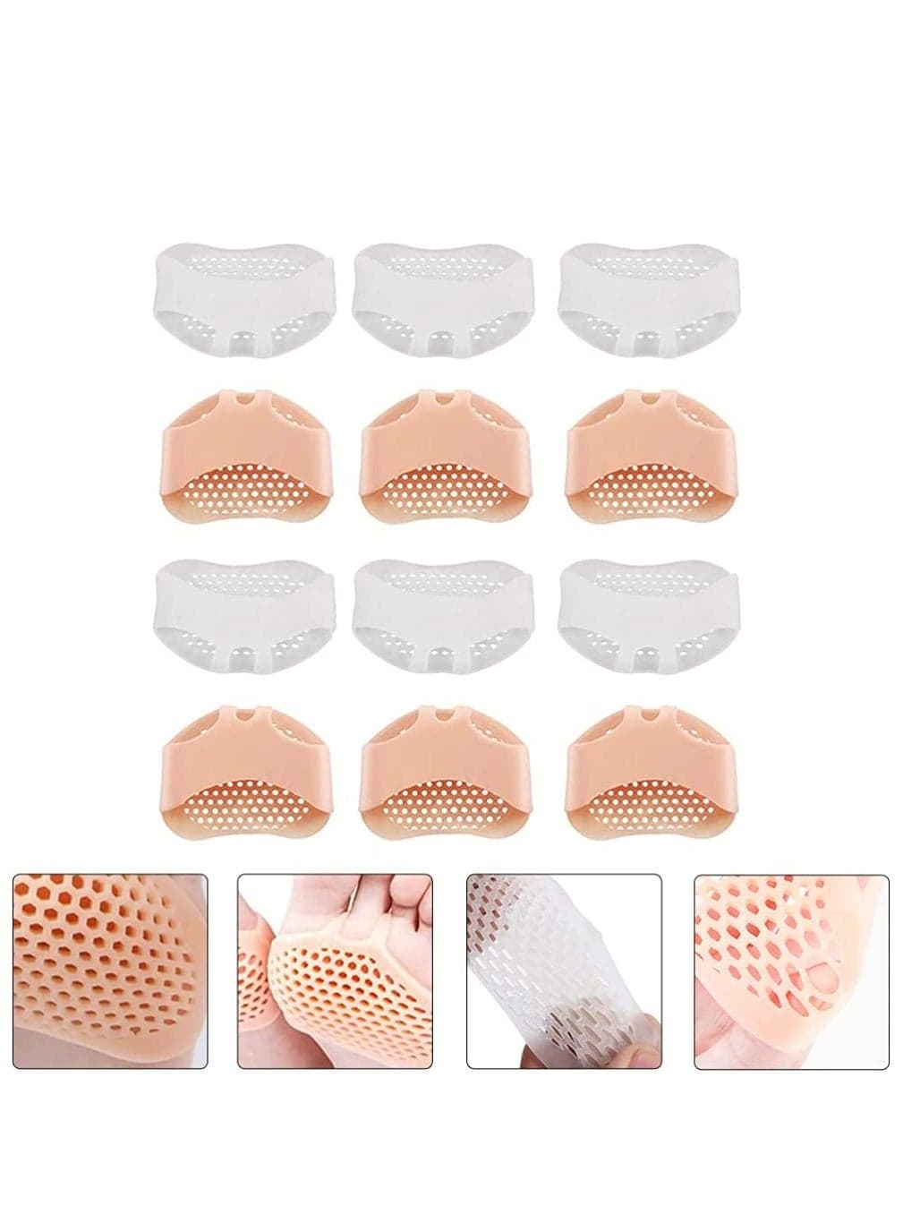 Forefoot Pads Silicone Toe Pad Toe Top Sock No Show Toe Liner Covers Not Slip Forefoot Metatarsal Socks Foot Toe Cushions for High Heels Flats Sandal 12Pcs
