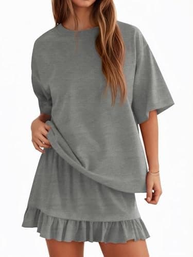 Yousify 2 Piece Sets for Women Summer Grey Lounge Matching Skirt Sets Airport Vacation Outfits Spring Fashion Clothes L