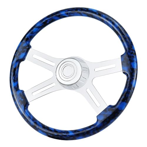 QYMOPAY 18" Solid Wood Hydro-Printed Truck Steering Wheel 4-Spoke Chrome Plated Aluminum Steering Wheel for Semi-Trailers,Trucks for Kenworth, Peterbilt, Volvo, Freightliner