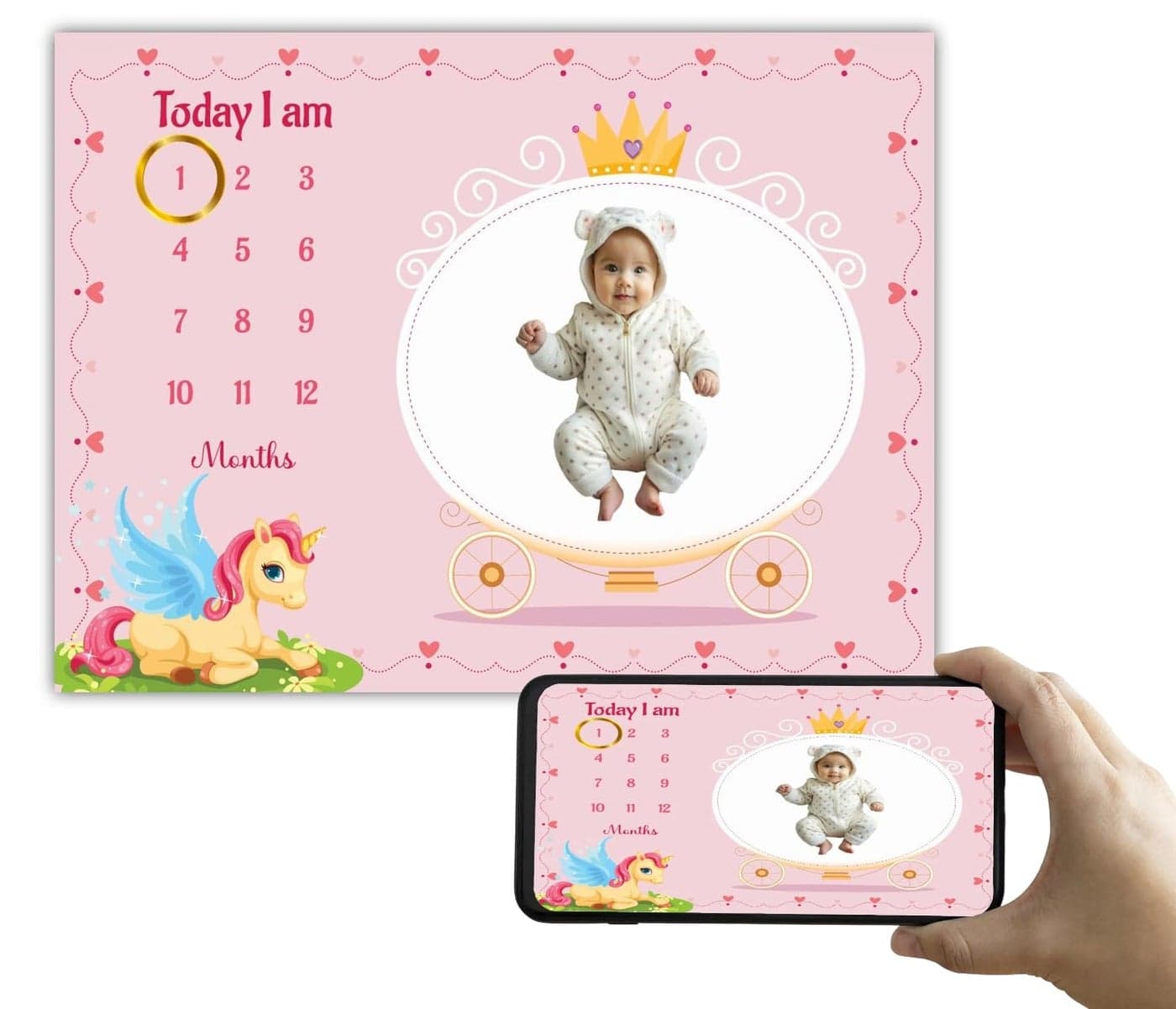Hoolloomooloo Baby Monthly Milestone Blanket 112 Months Soft AllSeason AC Blanket Ideal for Newborn Boys Girls Perfect Growth Tracker Photoshoot Prop with Unicorn Theme 120x90 cm