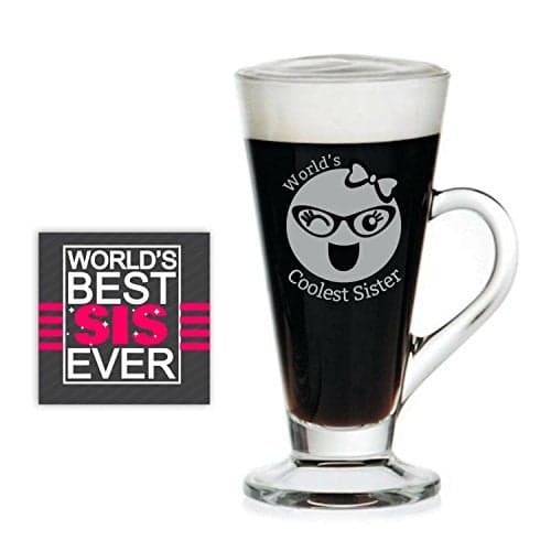 TheYaYaCafe Rakhi Gifts for Sister Glass Tea Cup Worlds Coolest Sister Engraved with Laminated Paper Coaster, Raksha Bandhan