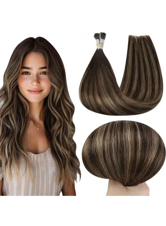 Itip Hair Extensions Human Hair 20 Inch Straight Remy Hair Color 2/8/2 Balayage Dark Brown To Ash Brown Keratin Itip Human Hair Extensions Natural Pre Bonded Extensions 50S/50G