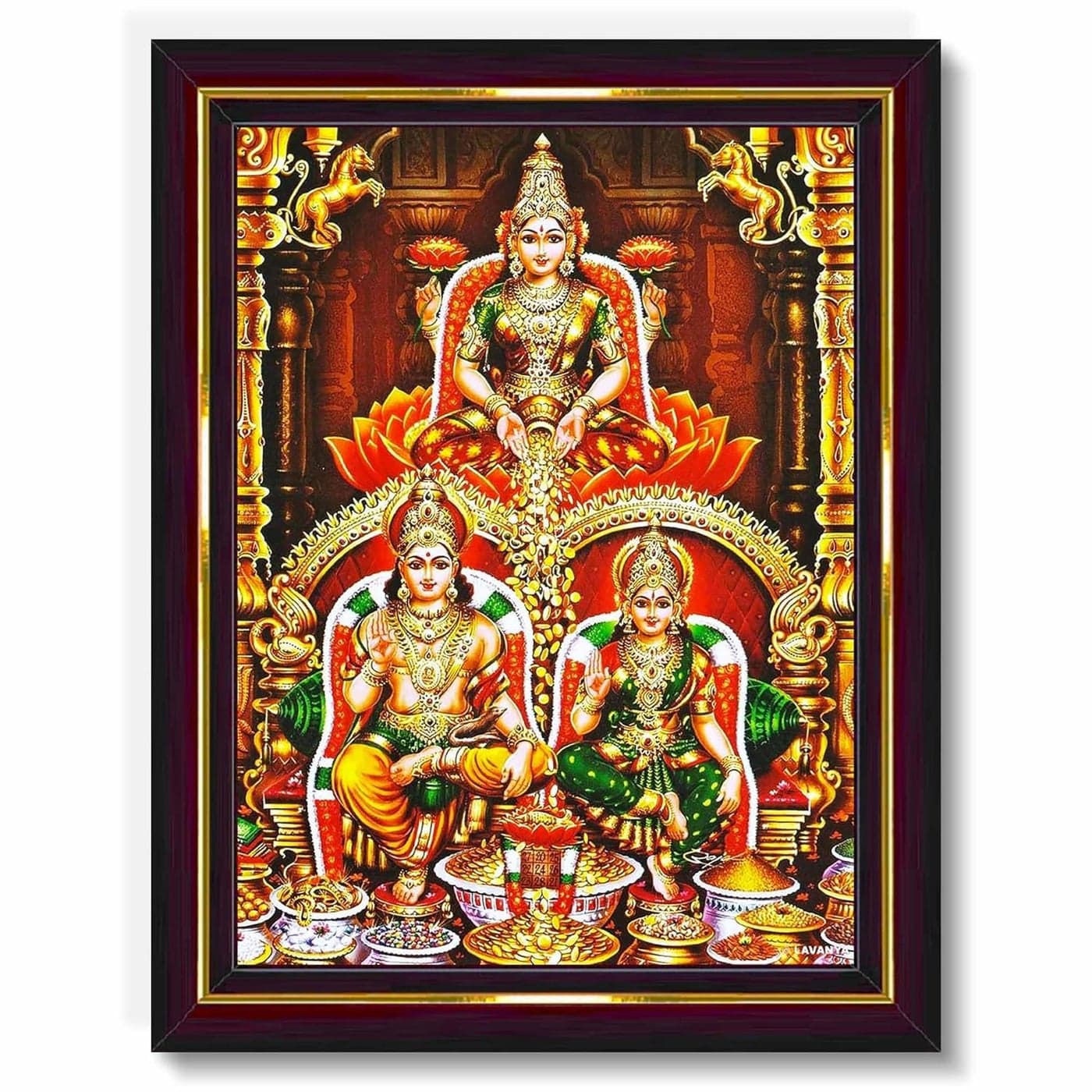 Pavan Photo Laminations Lakshmi Kubera Laxmi Goddess Devi Lord Kuber Wall Painting Framed Home Decor WoodMatteBrownBig Size10 x 12 Inch B333M