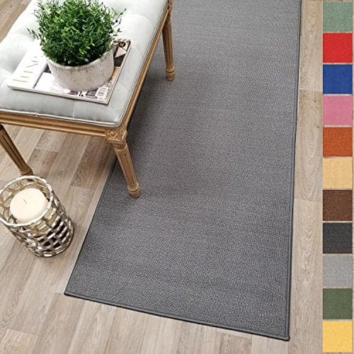 Kapaqua Custom Size Grey Solid Plain Rubber Backed Non-Slip Hallway Stair Runner Rug Carpet 22 inch Wide Choose Your Length 22in X 3ft