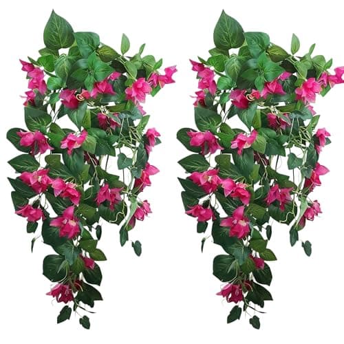 2pcs Silk Bougainvillea Vine Plant 34inch Artificial Flowers Cascade for Wedding Arch Decor Silk Hanging Flower Garland for Backdrop Party Garden Home Decoration Magenta