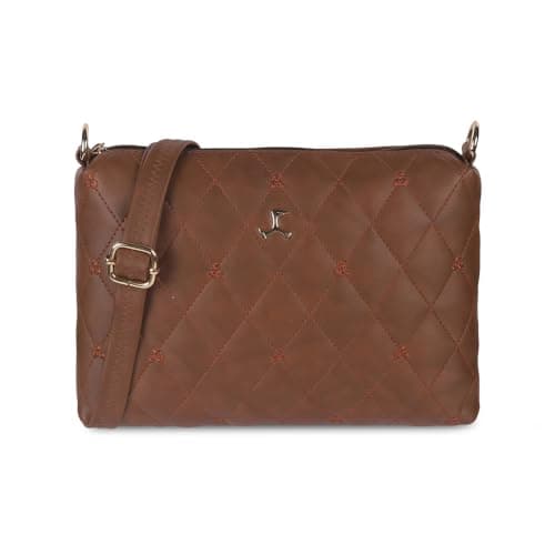 Mochi Women's Brown Faux Leather Quilted Sling Bag with Adjustable Strap (66-7354)