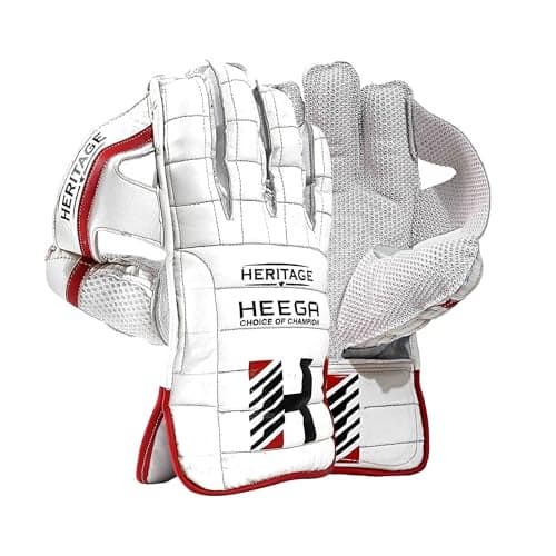 Heega Heritage Leather Cricket Wicket Keeping Gloves for Professional Players | High-Density Finger Protection, Ergonomic Design for Enhanced Flexibility and Comfort (White)(Men)
