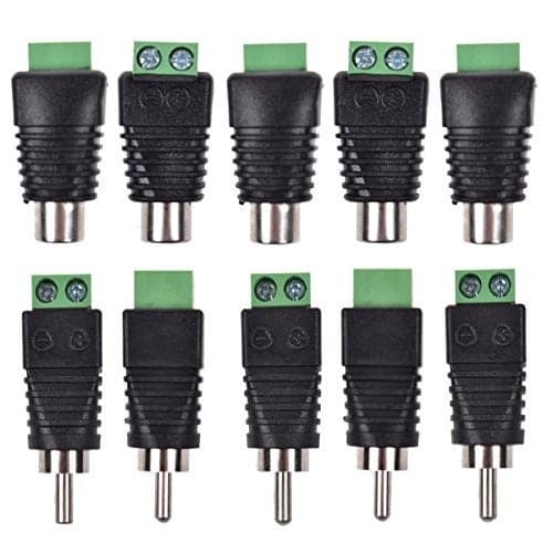 Liimevvon Lemoy 10-Pack Phono RCA Male and Female Plug to AV Screw Terminal Audio/Video Connector Adapter (5 Male & 5 Female)
