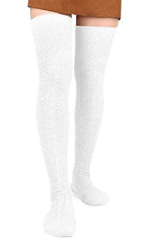 Women Thigh High Socks Extra Long Cotton Knit Warm Thick Tall Long Boot Stockings Leg Warmers (1 White, One Size)