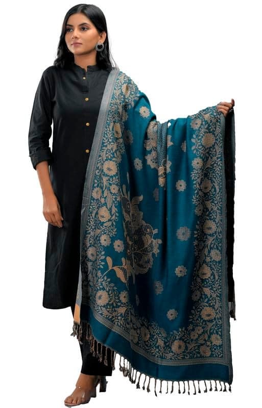 Zingle Women's Kashmiri Warm Woolen Shawl, Printed Desgin, Reversable Shawl, Funda desgin, Pashmina Thread| Winter Wear|Handloom Desgin|