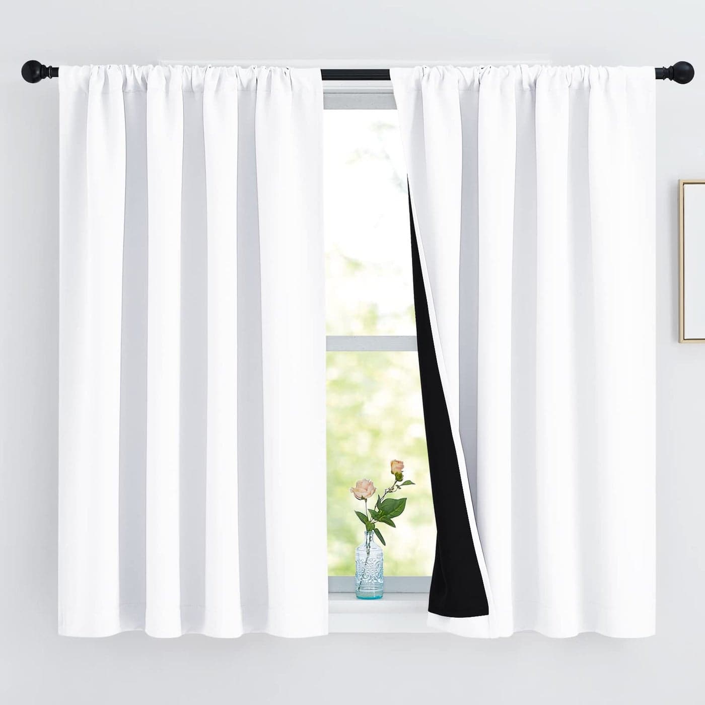 NICETOWN White 100 Blackout Curtains 45 inches Long Rod Pocket Basement Completely Blackout Window Treatment Thermal Insulated Lined Drapes for Small Window 1 Pair 52 inches Width Each Panel