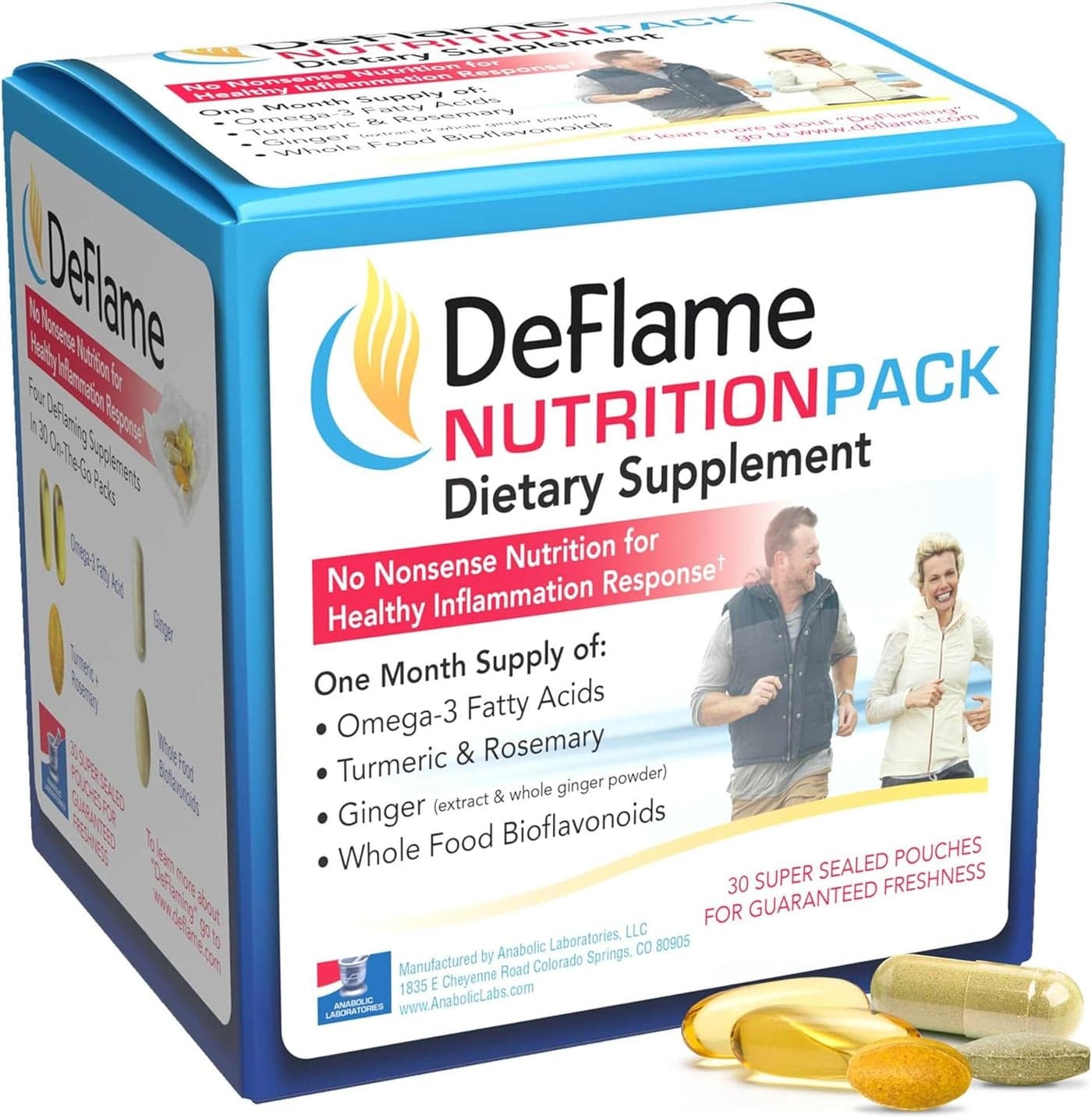 DeFlame Nutrition Pack Supplement 30 Daily Multivitamin Packs Omega 3 Fish Oil with EPA and DHA Rosemary Bioflavonoids Ginger Curcumin Turmeric Supplement