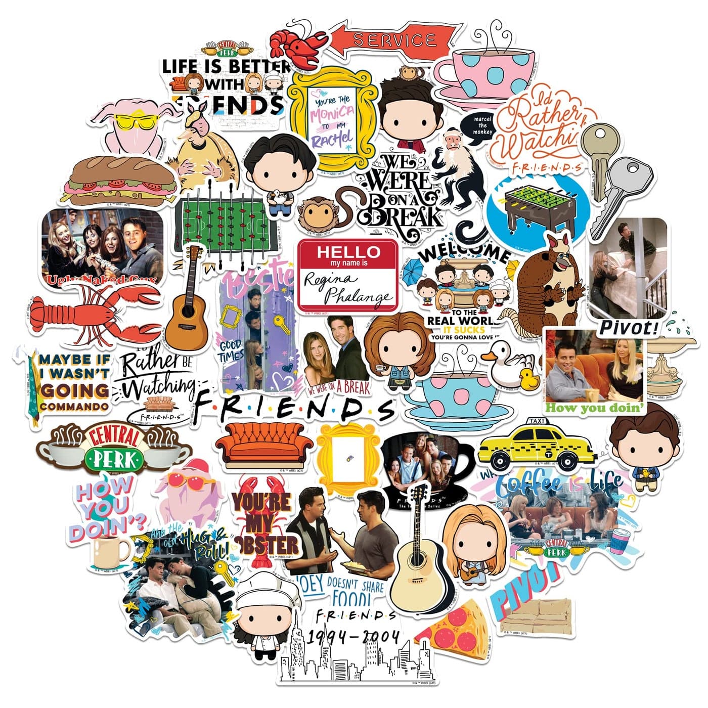 Friends Sticker Pack Die Cut Vinyl Large Delux Stickers Variety Pack Laptop Water Bottle Scrapbooking Tablet Skateboard IndoorOutdoor Set of 50