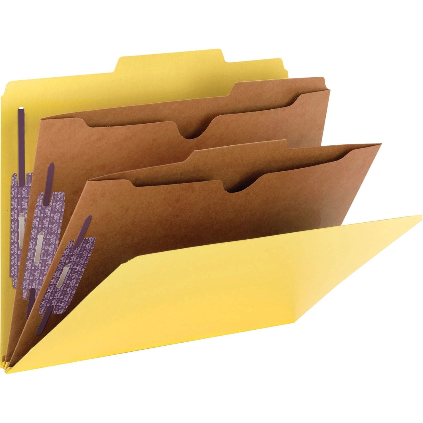 Smead Pressboard Classification File Folder with SafeSHIELD Fasteners 2 Pocket Dividers 2 Expansion Letter Size Yellow 10 per Box 14084