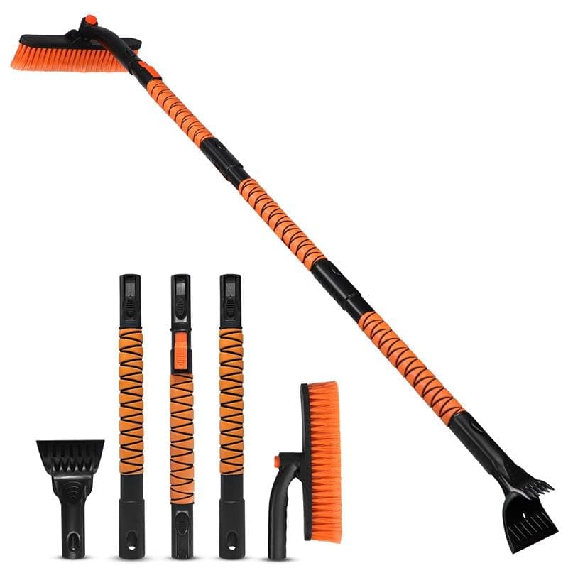 EcoNour 63" Extendable Snow Brush & Ice Scraper with 360° Pivoting Head | Telescopic Aluminum Handle | Extra Long Snow Brush for Car Windshield, Roof & SUVs | Heavy Duty Ice Scraper for Trucks
