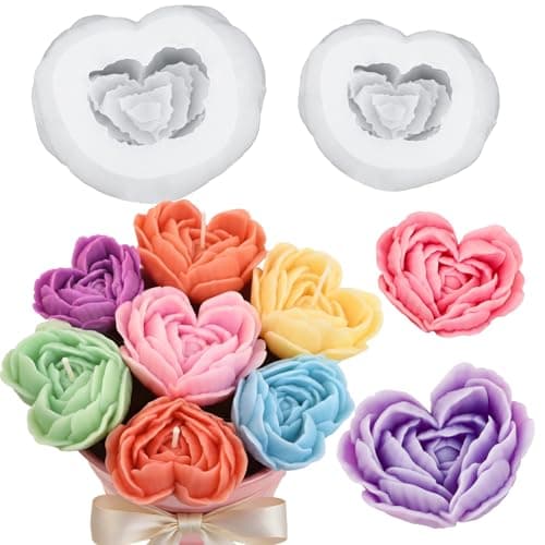 ZQYSING Rose Candle Molds Love Rose Flower Silicone Molds for Candle Soap Making DIY Heart Epoxy Resin Casting Valentines Day Mothers Day Gift