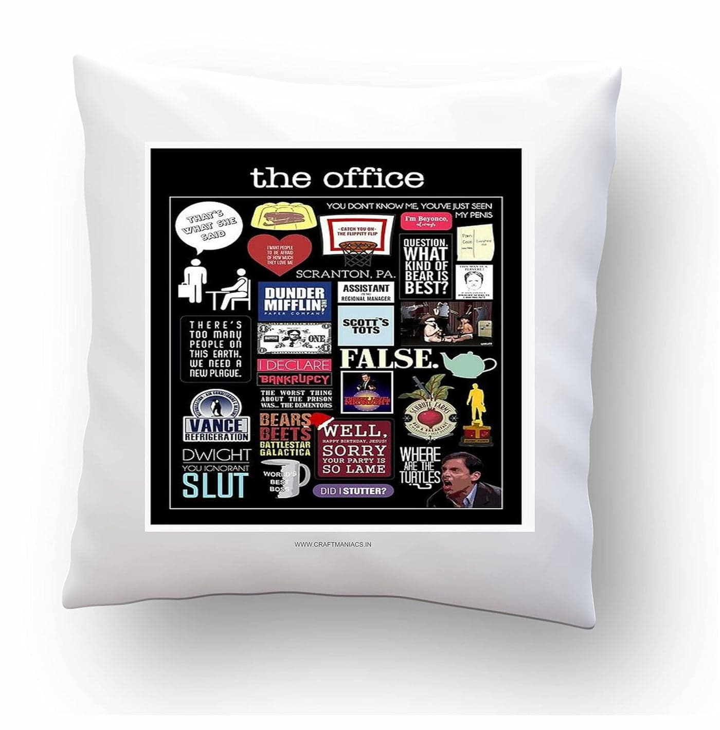 CRAFT MANIACS The Office Signs Logos Theme 1616 INCHES Pillow with Filler Merch for The Office Lovers