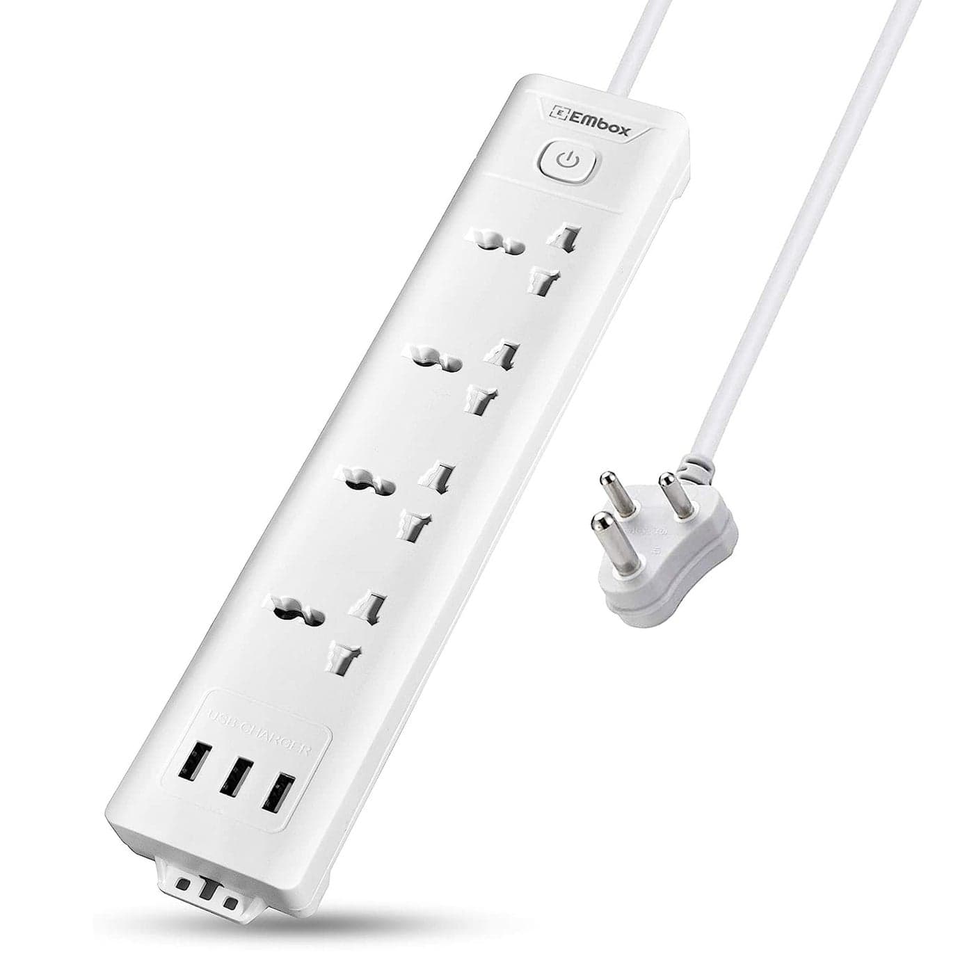 EMBOX 10A Extension Board with USB Master SwitchSpike Guard with 4 Universal Sockets and 3 USB PortsExtension Cord with Safety Shutter2500W 4 Sockets 3 USB 3 Mtr Cord Length