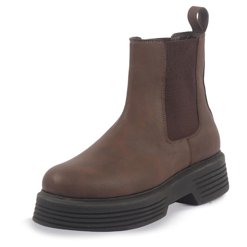 FAUSTO FST KI-183 BROWN-38 Women Brown Height Enhancer Flared Heel High Ankle Top Winter Chelsea Boots|Work Boot|Memory Cushioned Footbed (5 UK)