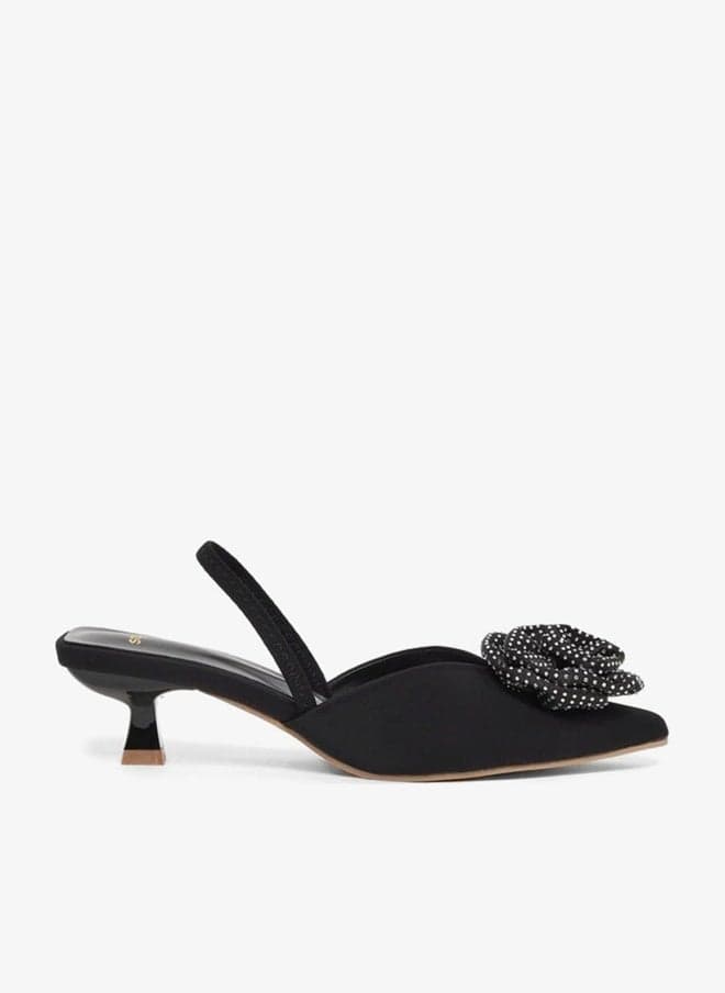 Styli Rose Flower Detail Slingback Kitten Heel Shoes