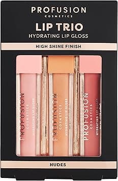 Profusion Cosmetics Lip Trio Hydrating Lip Gloss with High Shine Finish for All Skin Types Achieve Luscious Lip with Bold and Nourishing Lip Gloss Set Nudes