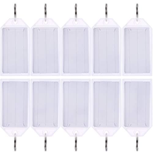 TecUnite 50 Packs Plastic Key Name Tags with Labels Bulk Tough Key Rings Blank Name Tags Keychian Labels for ID Luggage