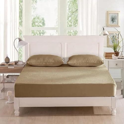 Rajasthan Crafts Cotton Terry Ultra Soft Waterproof Mattress Protector| Fits Upto 10 inch Bed | Breathable - Hypoallergenic Mattresses Cover (72x78 inch | 6x6.5 feet, Beige)
