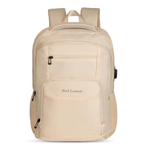 Red Lemon 26L Laptop Backpack for Men & Women | Fits 15.6” Laptop | Water-Resistant Nylon with Rain Cover | Lightweight Large-Capacity Office, College & Travel Backpack with Bottle Pocket - Beige