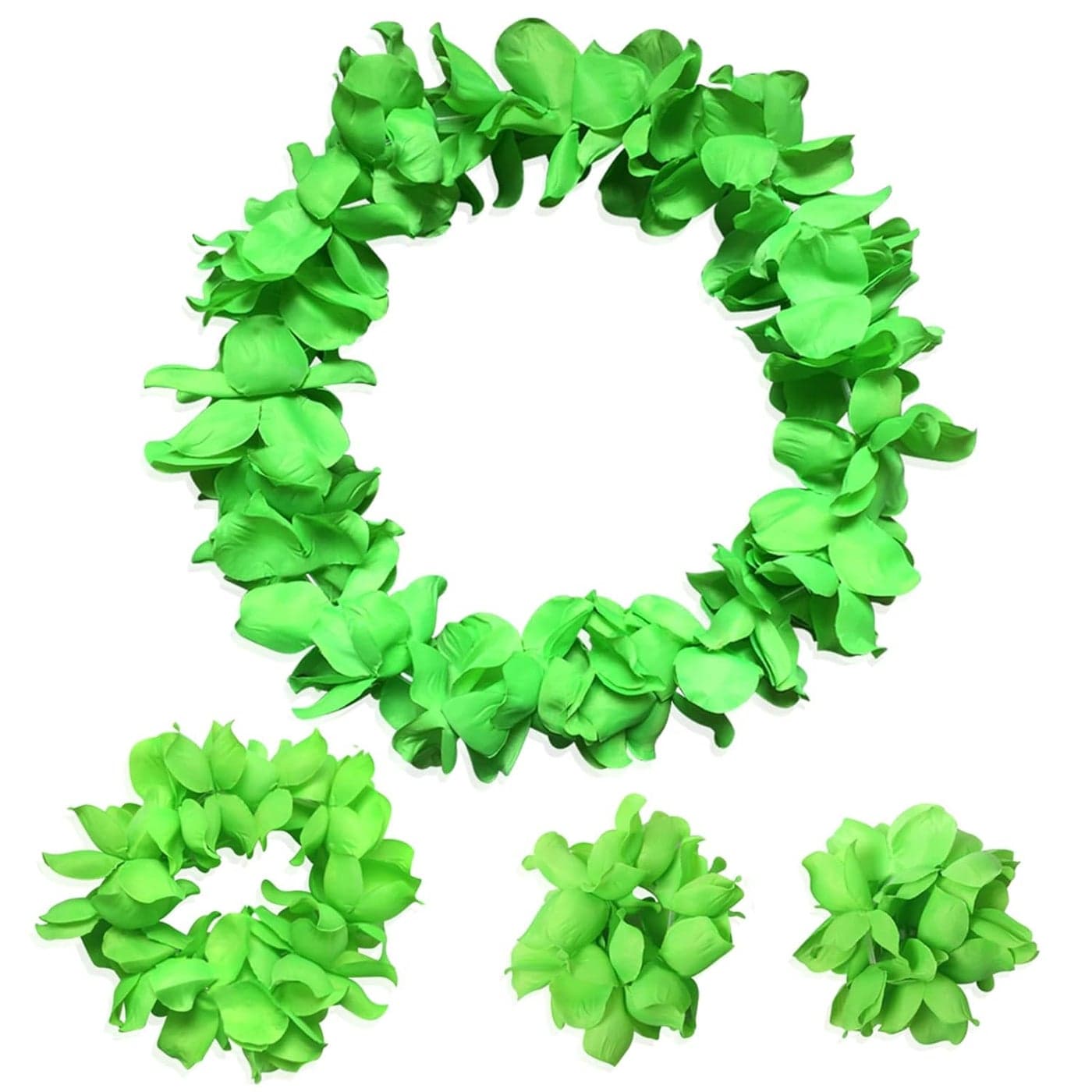 Hawaiian Leis Headband Wristbands Hawaii Tropical Luau Flower Women Necklace Headpiece Hair Bands Hairband Bracelets Beach Summer Pool Wedding Cosplay Birthday Dress Up Party Supplies Green