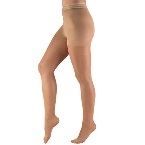 Truform Sheer Compression Pantyhose, 8-15 mmHg, Women's Shaping Tights, 20 Denier, Beige, Petite