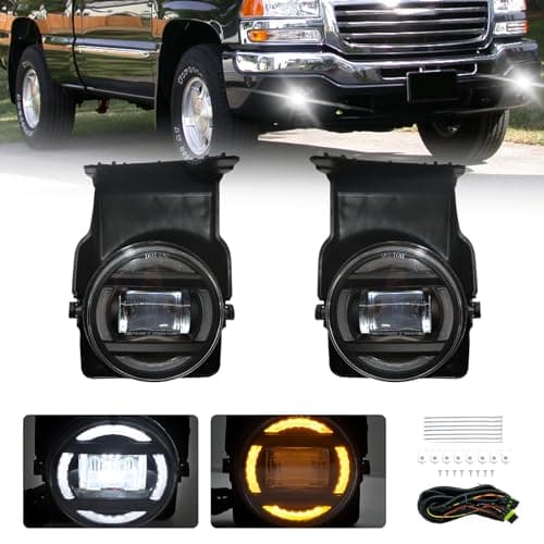 LEDDRL Fog Lights Compatible with 20032006 GMC Sierra 1500 2500 3500 1 Pair Front Driving Fog Lamps With Daytime Running Lights and Turn Signal Lights Black Trim