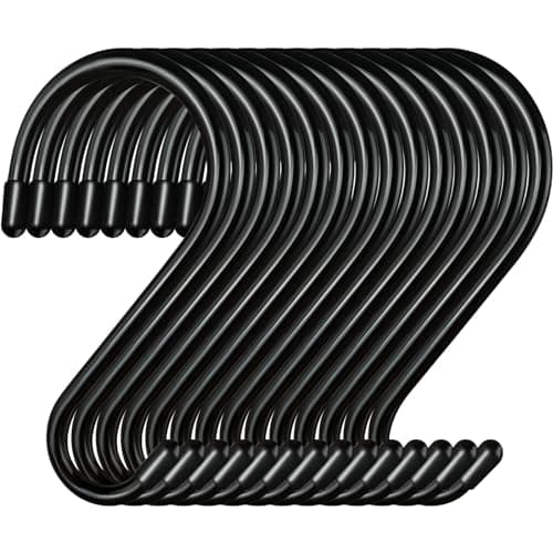 Dreecy 20 Pack 4 Inch S Hooks, Heavy Duty Metal Black Rubber Coated Non Slip Closet S Hooks for Hanging Plants, Clothes, Jeans, Purse, Jewelry, Pot, Pans, Cups, 6.0TG-SG