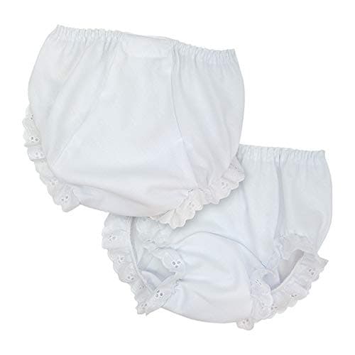 I.C. Collections Baby Girls White Double Seat Diaper Cover Bloomer, Size NB *Pictured- front and back of diaper cover