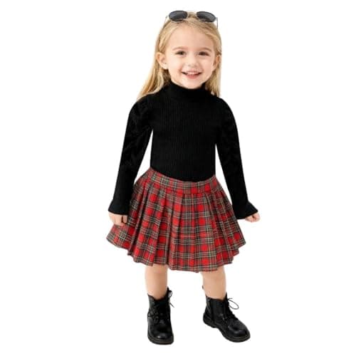 A.T.U.N. (ALL THINGS UBER NICE) Girls Winter Ready Flannel Checks Dress | Ribbed High Neck Warm Dress | Stylish Cozy All-Day Wear Black