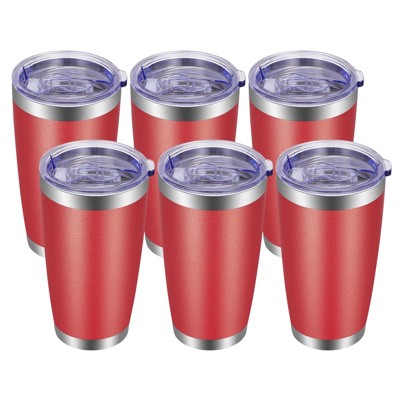 VEGOND 20oz Tumbler with Lid and Straw Stainless Steel Tumbler Cup Bulk Vacuum Insulated Double Wall Travel Coffee Mug Powder Coated Coffee CupPowder Red 6 Pack