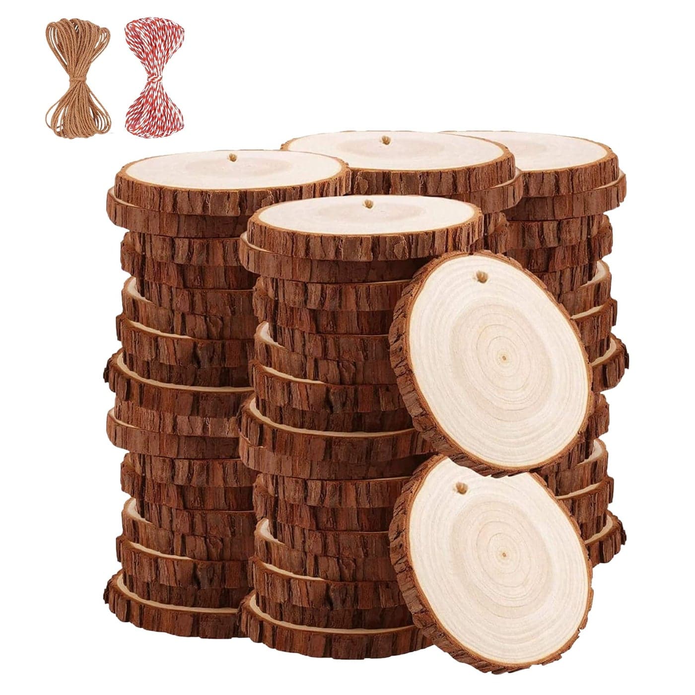 Natural Wood Slices TICIOSH 50 Pcs 2428 inches Craft Unfinished Wood kit Predrilled with Hole Wooden Circles for DIY Crafts Wedding Decorations Christmas Ornaments Arts Wood Slices