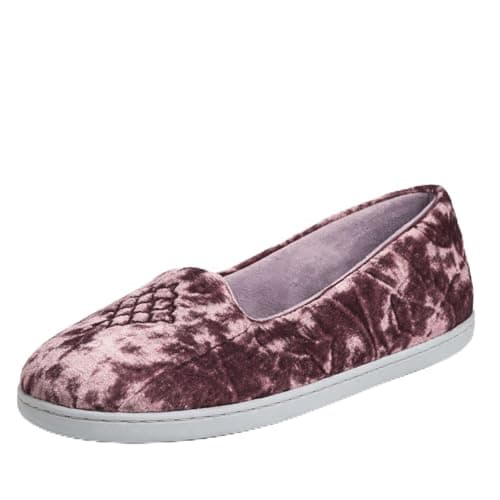 Dearfoams Women's Rebecca Lightweight Cozy Memory Foam Closed Back Slipper with Wide Widths, Plum Crushed Velvet, 5-6