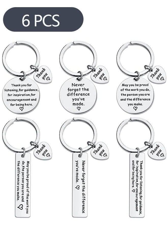 6-Piece Thank You Gifts Keychain, Stainless Steel Keyrings for Thank You Coworker Teacher Doctor Gifts