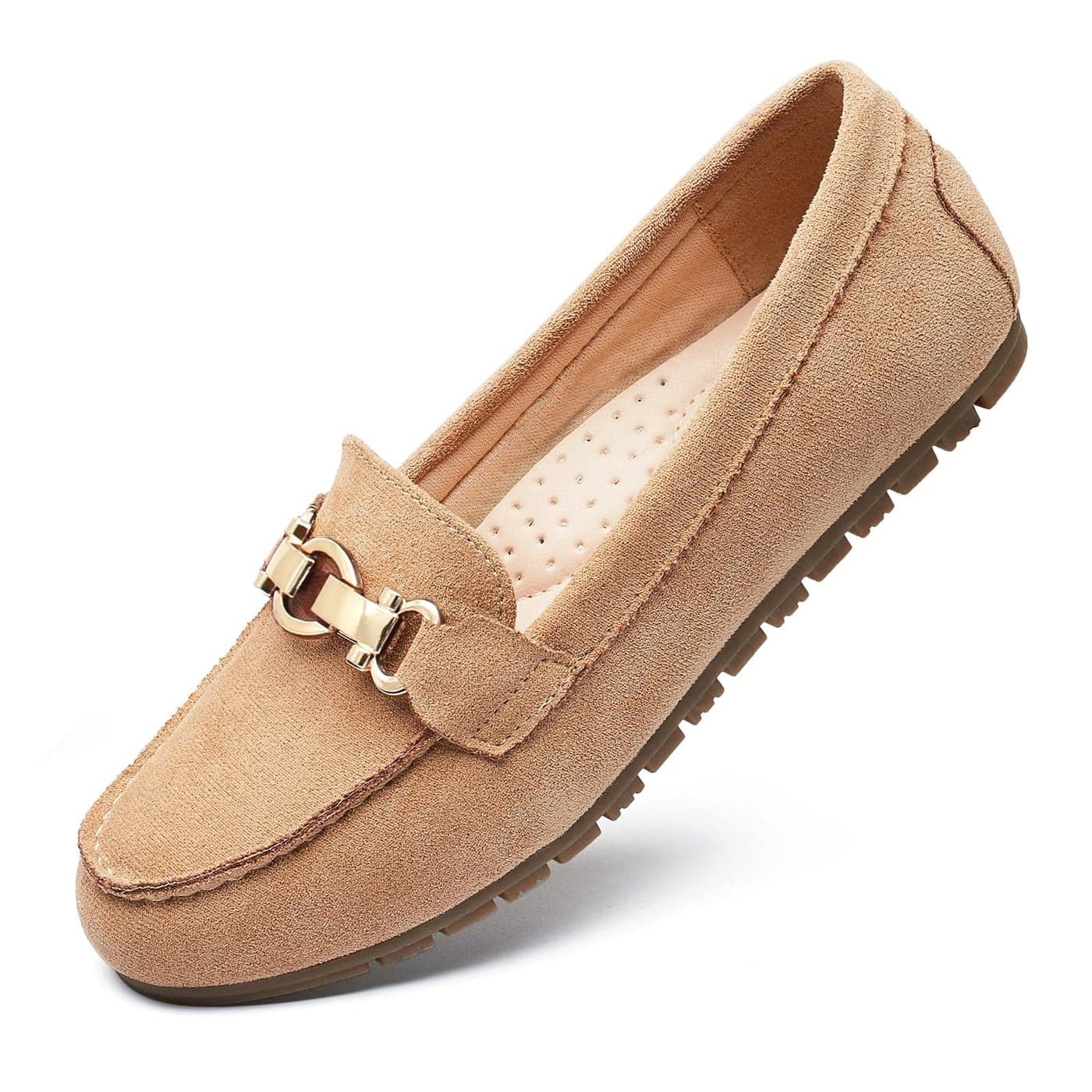 Cvistpieo Loafers for Women Business Casual Shoes Comfortable Lightweight Penny Loafers Slip On Work Flats Suede Beige Size 9