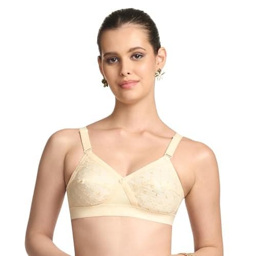 TRYLO Women's Cotton T-Shirt Bra Women's Non-Wired Bra (KRUTIKA Chiken_Skin_34G)
