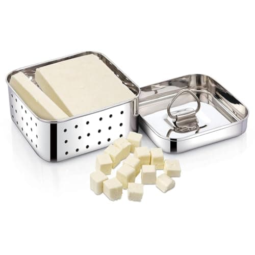 faas Stainless Steel Square Shape Paneer Cheese/Tofu/Mould/Press Maker. (500 Ml), 13 x 13 x 5.5 Centimeters, Silver