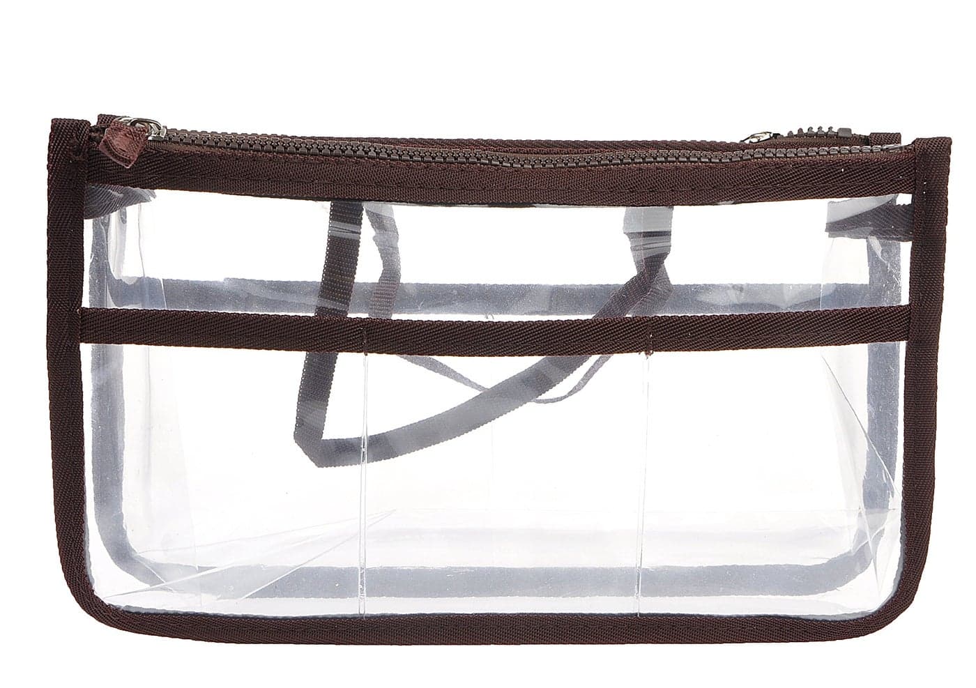 Vercord Translucent Purse Handbag Tote Pocketbook Bag Organizer Insert with Zipper Handle for Women Medium Brown