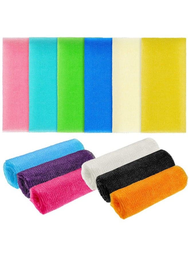12 Pack 36 Inch Exfoliating Bath Cloth Towel African Net Sponge Extra Long Nylon Korean Bath Towel Japanese Shower Cleaning Sponges for Back Body(12 Color)