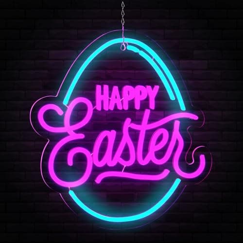 Baquler Easter Neon Sign for Wall Decor Egg Happy Easter LED Neon Light Window USB Powered for Wall Room Gift Party Decoration