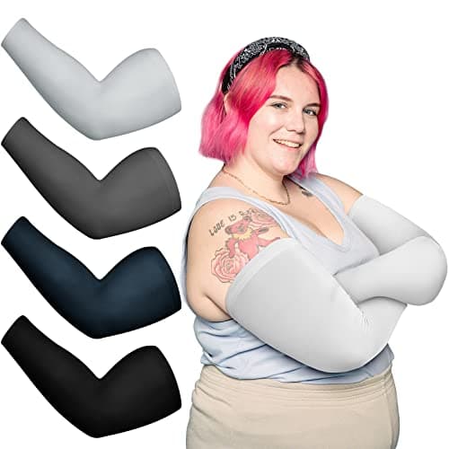 Chuarry 4 Pairs Plus Size Arm Sleeves UV Sun Protection Cooling Ice Silk Oversized Compression Sleeve Cover for Women (Vintage Color)