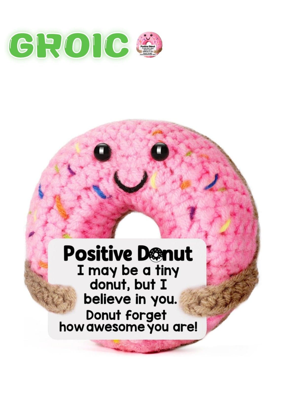 GROIC Positive Pocket Donut Doll, Funny Emotional Support Knitted Toy with Positive Card, Woolen Crochet Donut, Cheer Up Graduation Gift, Encouragement for Friends