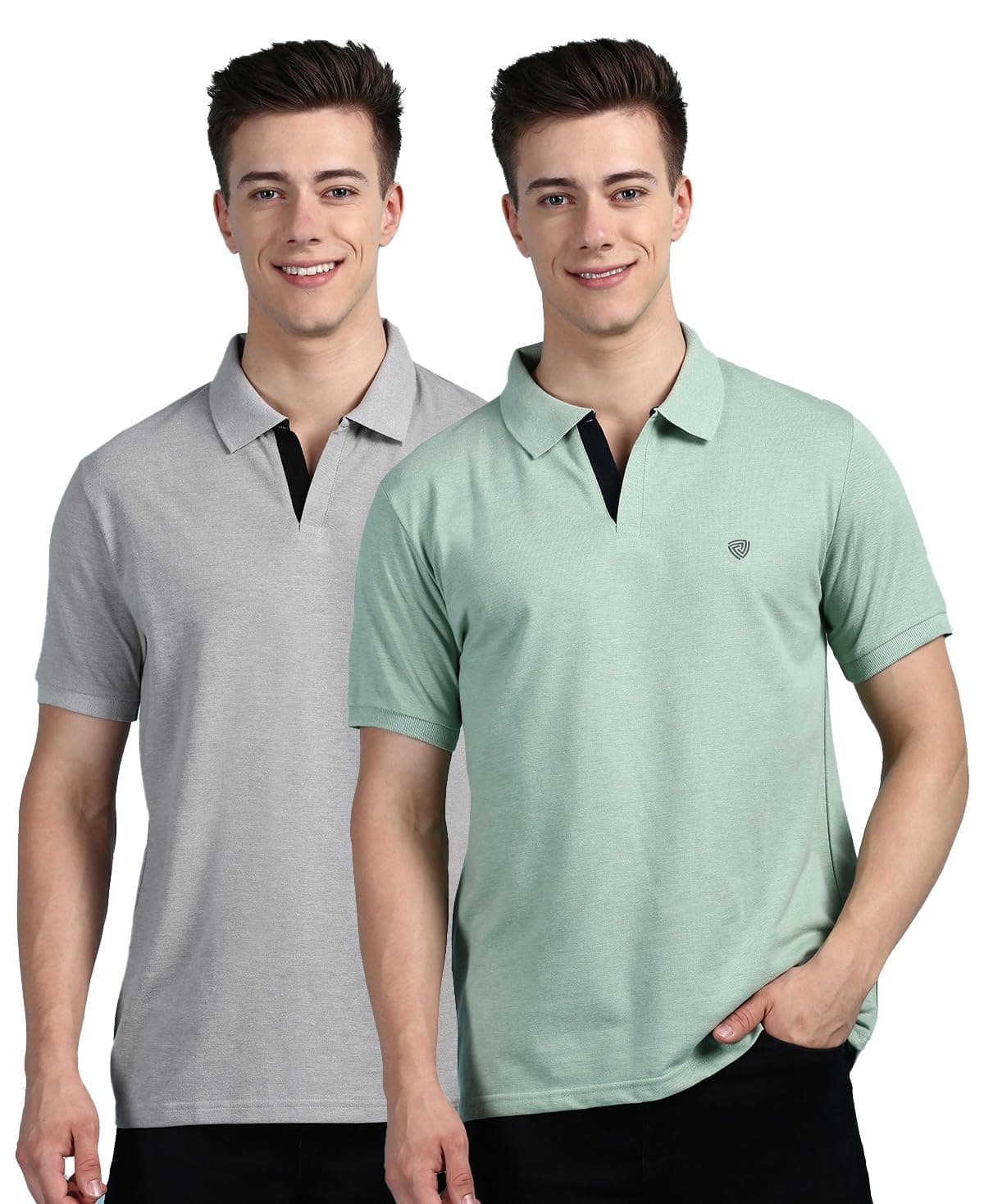 Lux Cozi Pack of 2 Grey Melange and Mint Green Regular fit Half Sleeves Polo Neck T-Shirt for Men | 100% Combed Cotton - Colour Fresh, Quick Dry, Ultra Soft (Size : XX-Large)