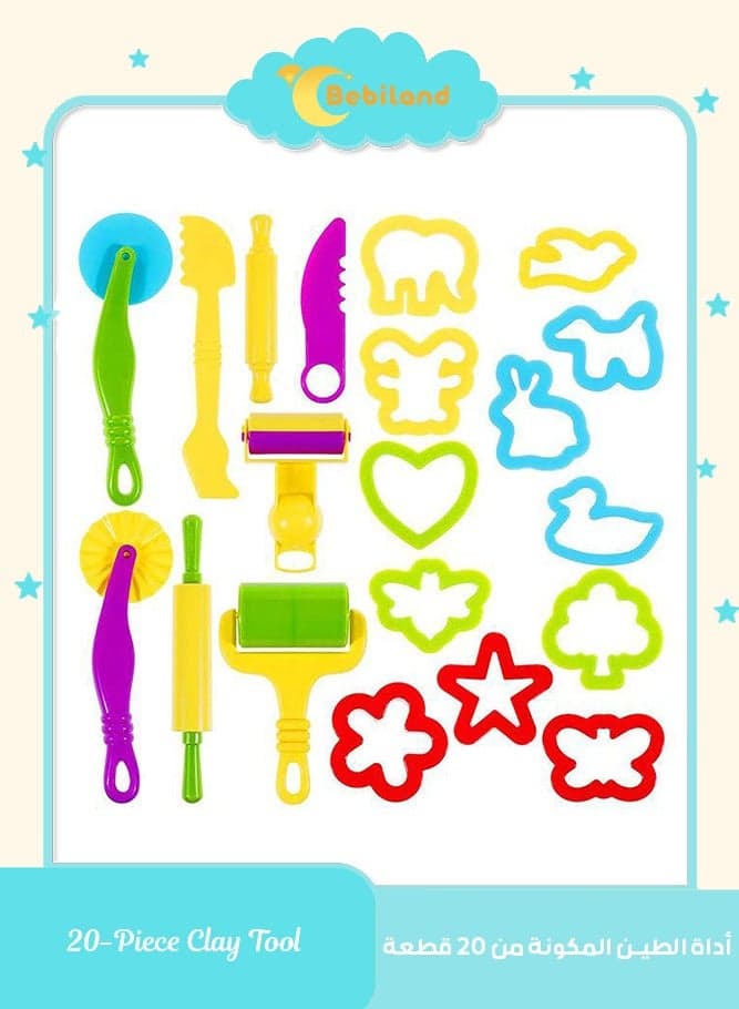 20-Piece Clay Dough Tool Kit for Kids, Plastic DIY Plasticine Set with Modelling Tools Clay Rollers and Cutters, Random Color