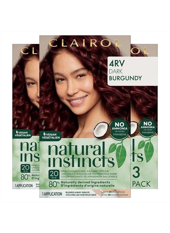 Natural Instincts Demi-Permanent Hair Dye, 4RV Dark Burgundy Hair Color, Pack of 3