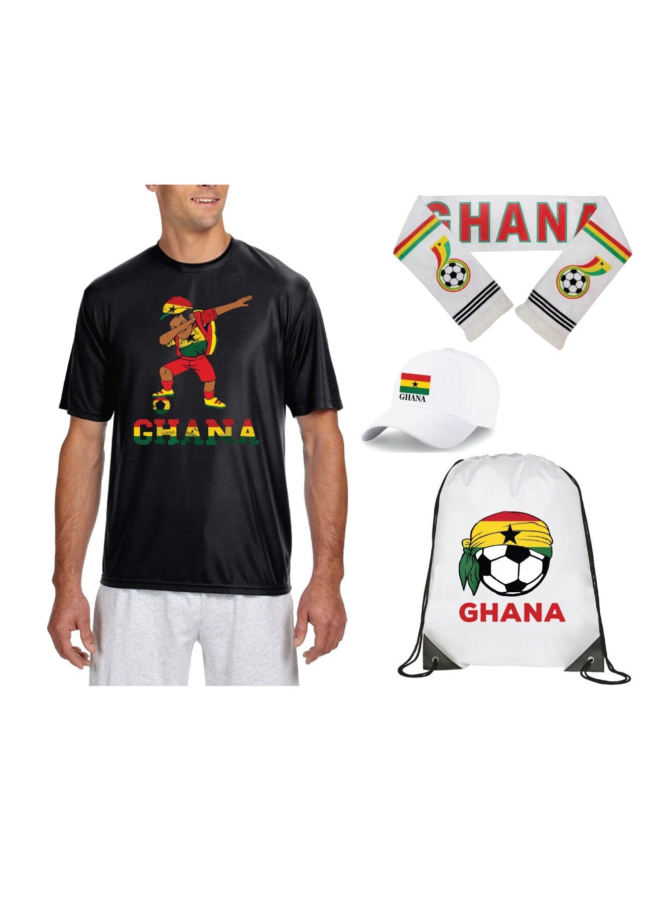 Ghana Sports Dry Fit T-Shirt - Soccer Team Printed T-Shirts - Team Jersey T Shirts for Men and Women - Combo Pack